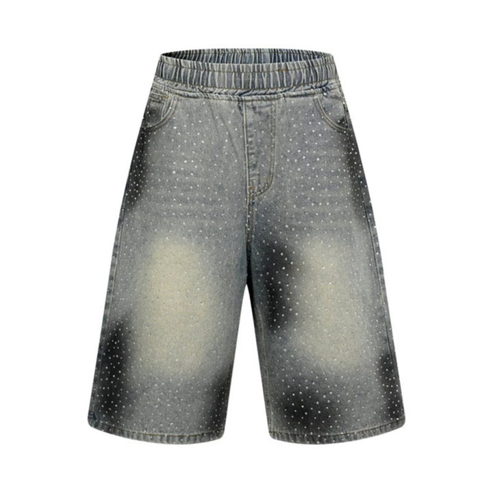 Women's high-waisted denim culotte shorts with comfort waistband and subtle polka dot pattern Amarae
