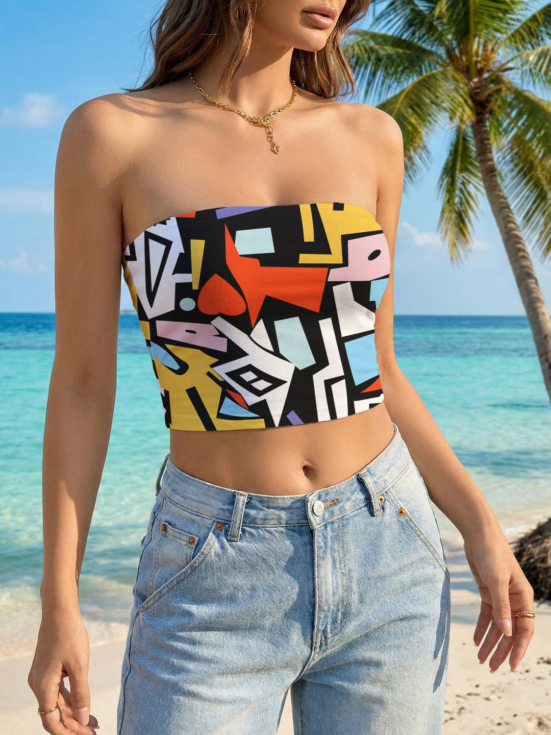 Women's Bandeau Top with Creative Marble Design Lune London