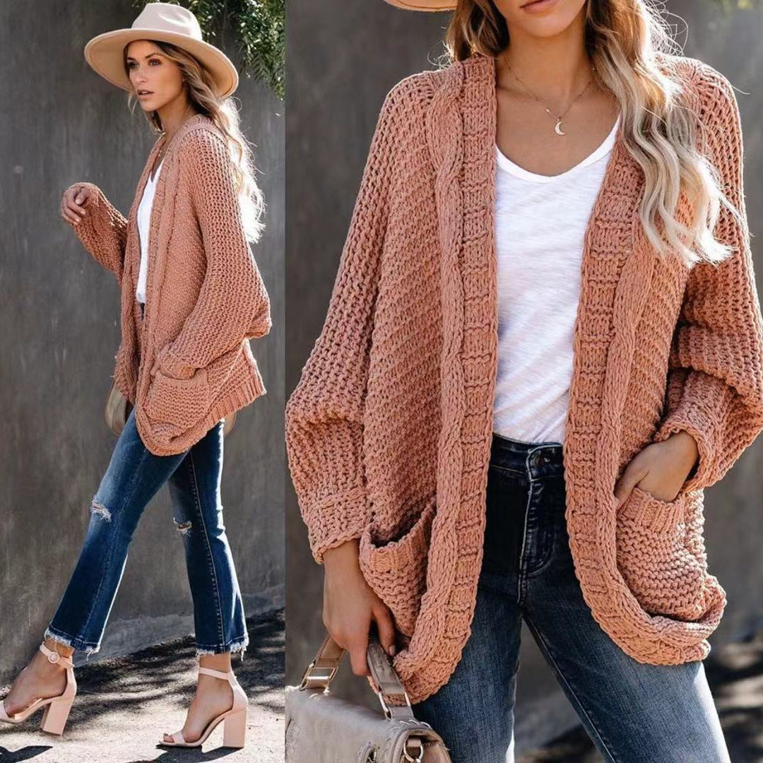 Women chunky knit cardigan with open pockets and relaxed fit Lune Londonl