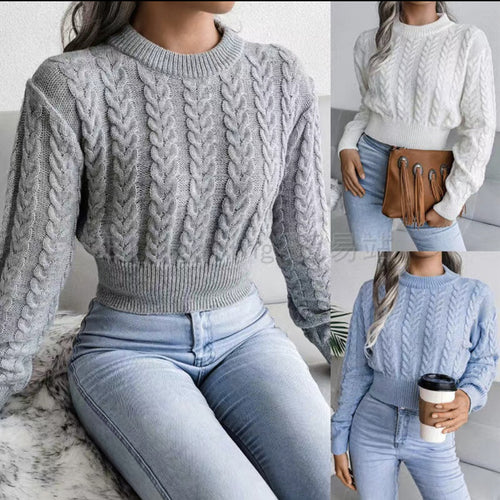 Thick knit sweaters for women with modern braid design and chic ribbed edges