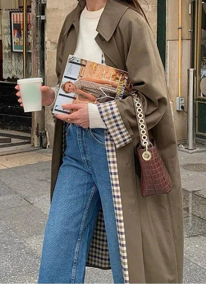 Oversized checkered pattern trench coat for ladies Amarae