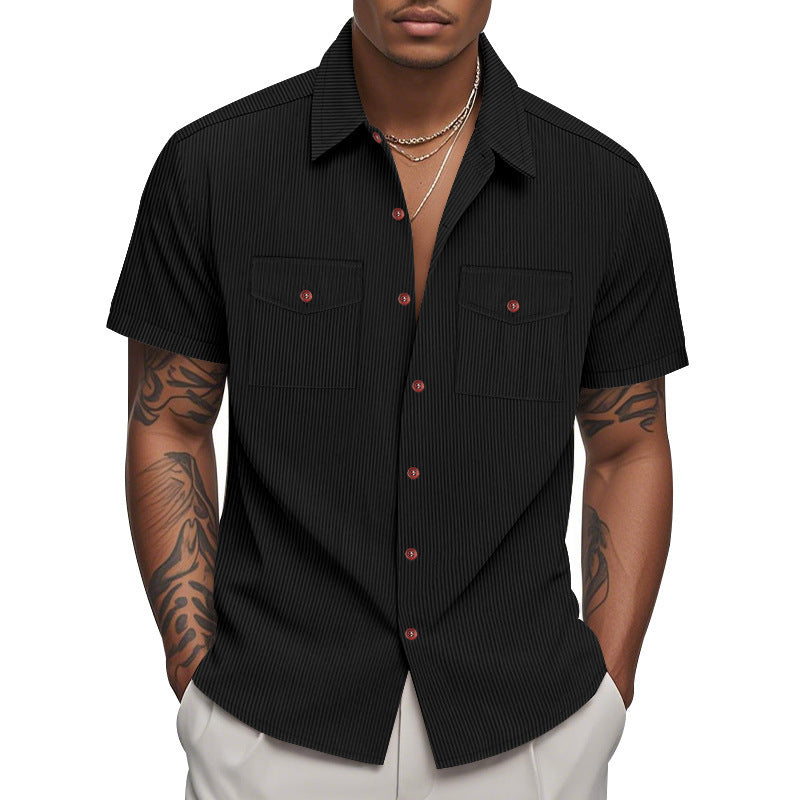 Short sleeve shirt for men with a practical striped pattern and two chest pockets Amarae