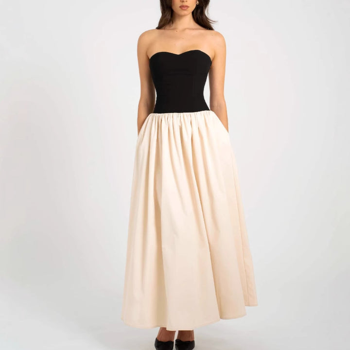 Women Long Evening Gown with Bustier Top and Flared Skirt Lune London