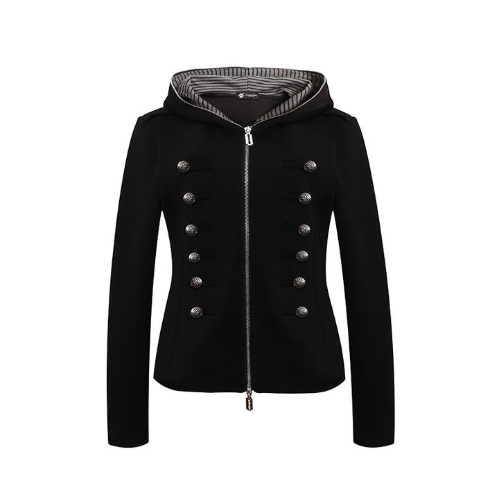 Women's fitted hooded sweat jacket with decorative double row and metal buttons Amarae