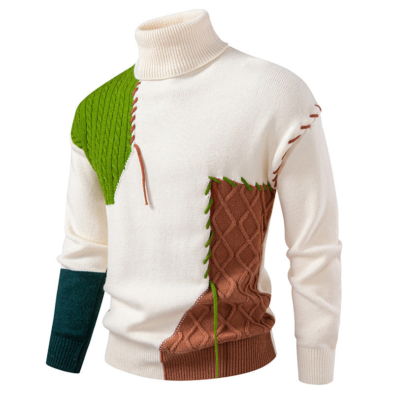 Men's turtleneck sweater with geometric braid pattern and contrasting accents Lune London