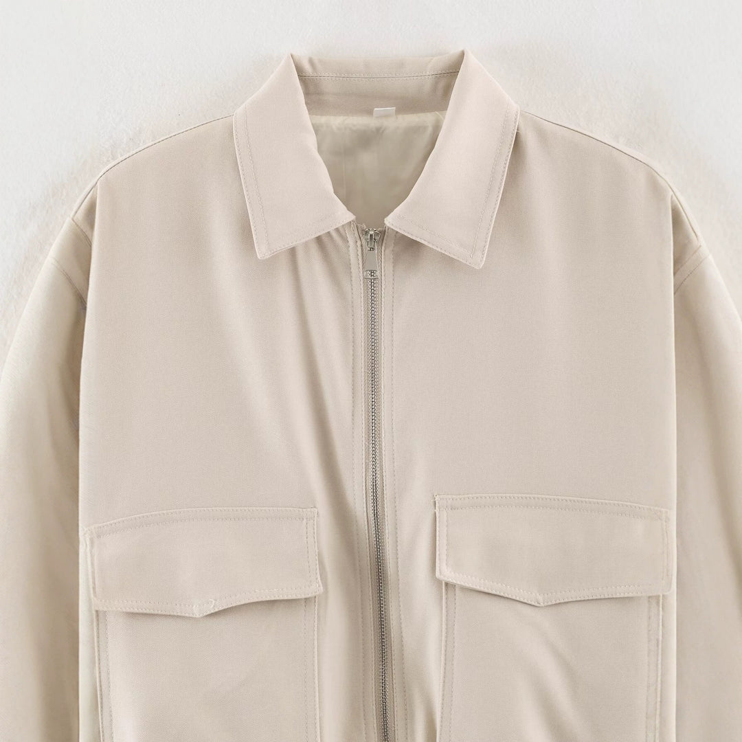 Women's Cropped Utility Jacket with Elastic Waistband and Applied Flap Pockets Amarae