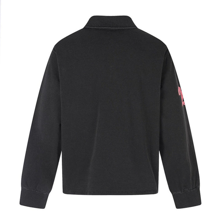 Men's Long Sleeve Polo Shirt with Vintage-Inspired Front Print, Shirt Collar and Button Placket Amarae