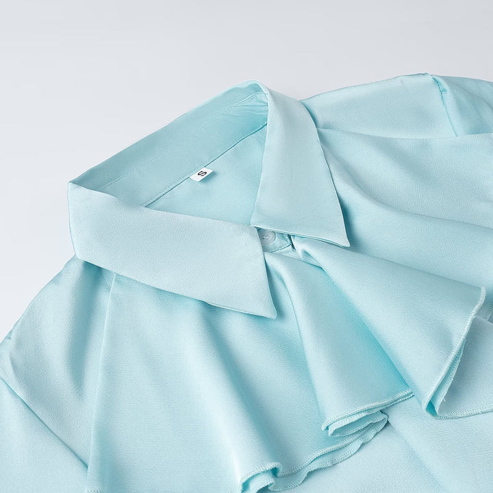 Women's Bow Blouse with Ruffled Front and Ruffled Hem Amarae