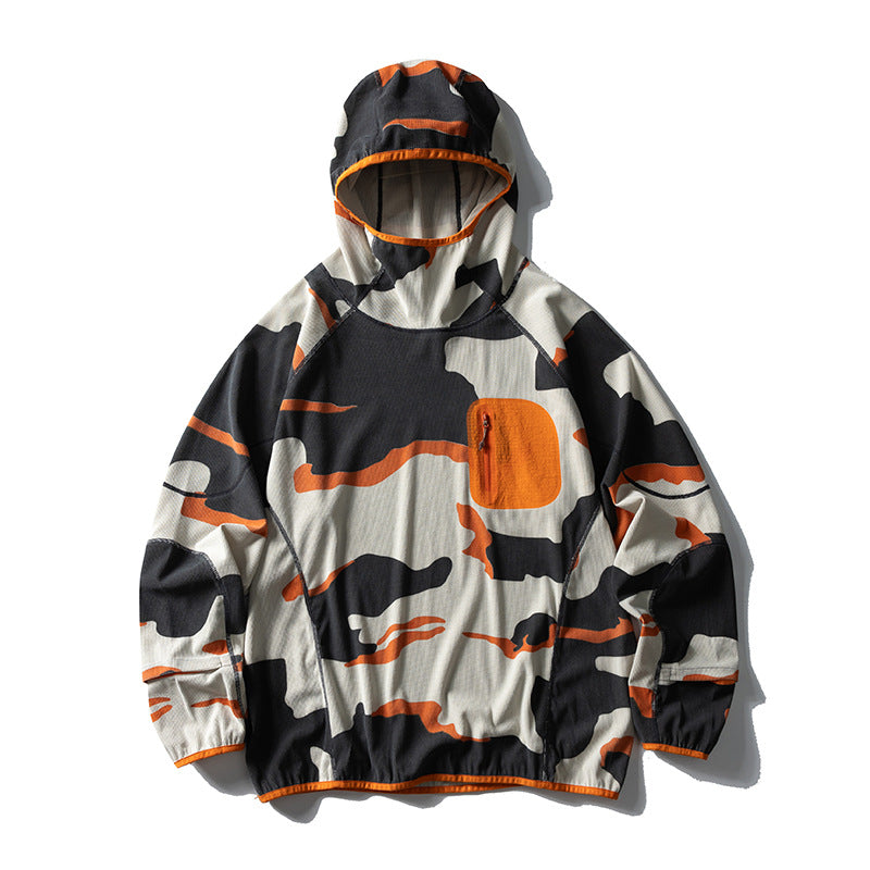 Unisex Lightweight Technical Hooded Pullover Wind Jacket with Chest Zipper Pocket and Elastic Hem Amarae