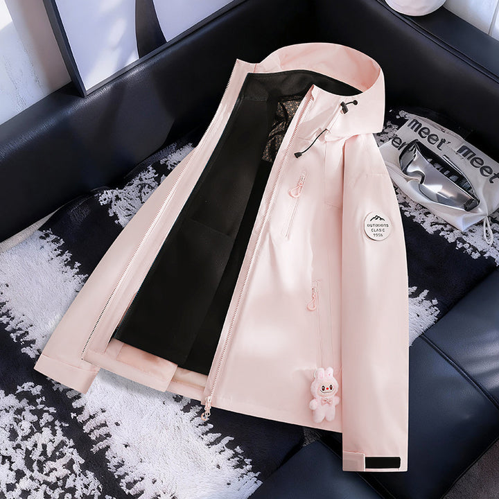 Women Lightweight Waterproof Hooded Jacket with Teddy Charm and Concealed Zipper Pockets Amarae
