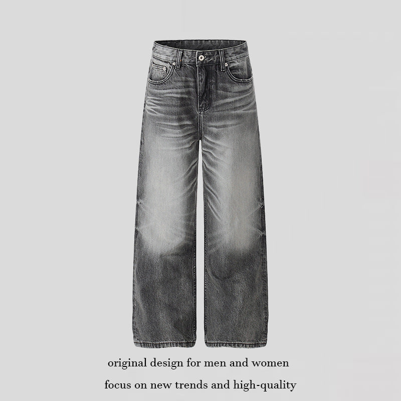 Ladies High-Waisted Wide-Leg Denim Pants with Used-Fade Effect Amarae