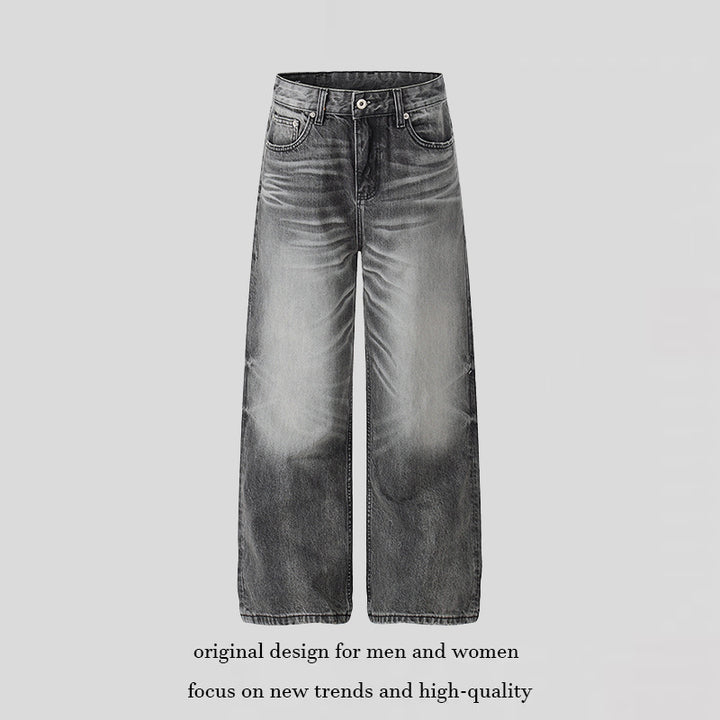 Ladies High-Waisted Wide-Leg Denim Pants with Used-Fade Effect Amarae