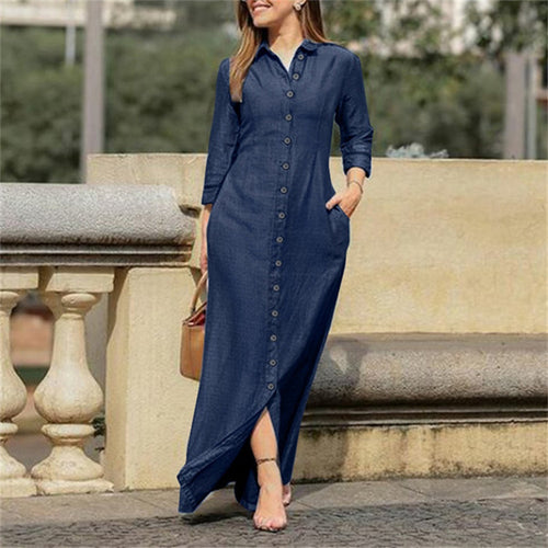 Shirt dress for women with side pockets and button closure Amarae
