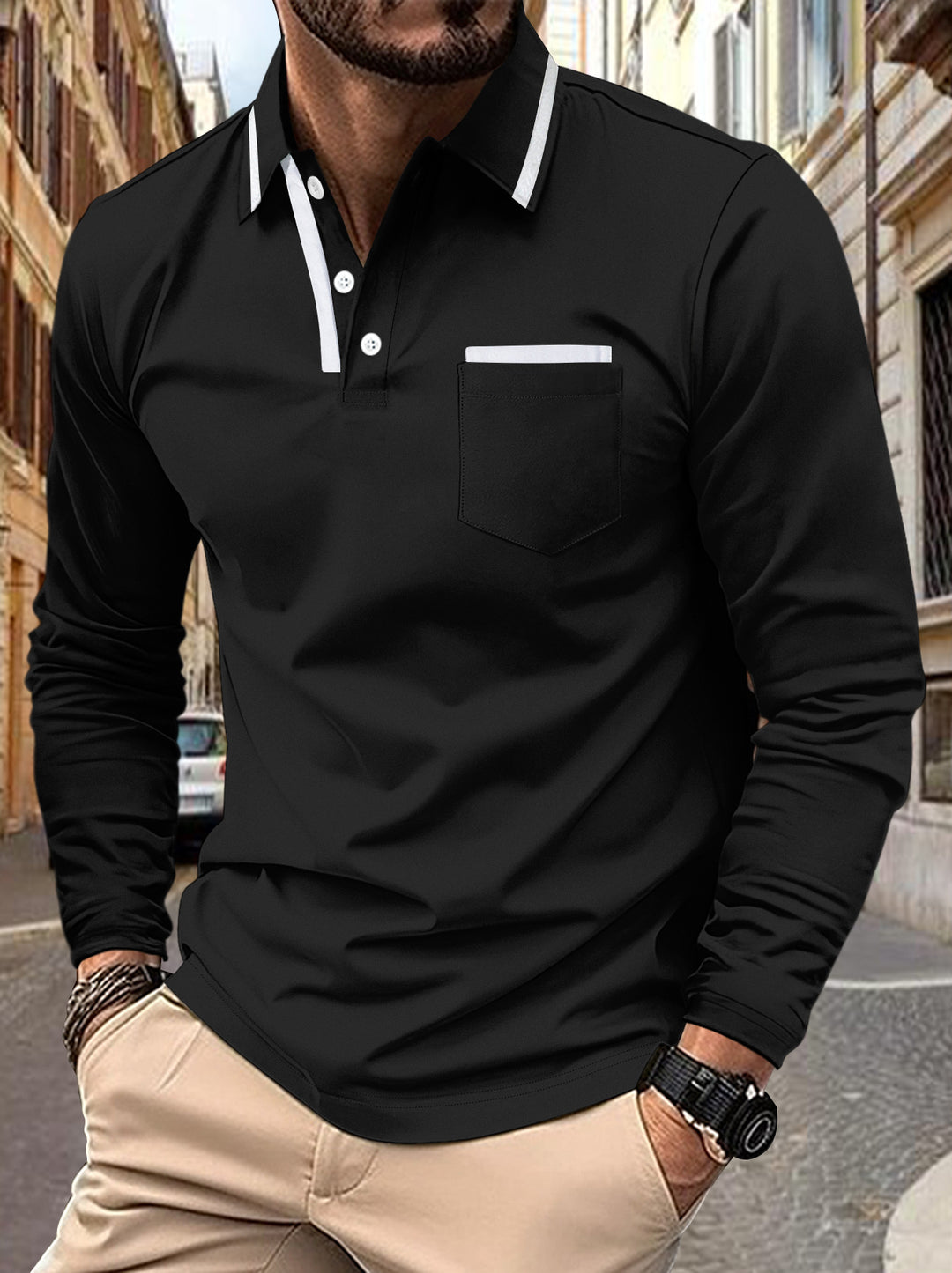 Men's long sleeve polo shirt with modern chic and style design