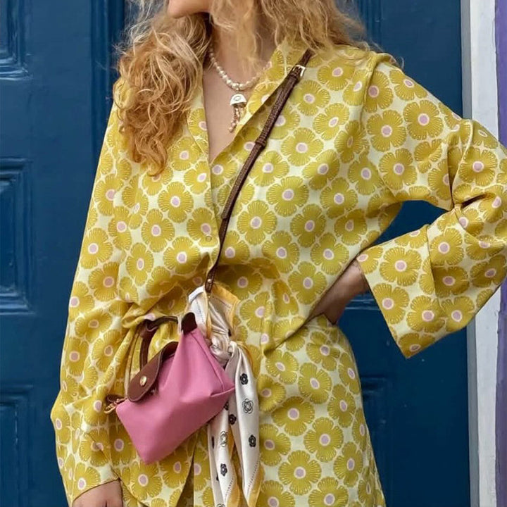 Women's Loose Lounge Two-Piece with Shirt Blouse and Balloon Pants Amarae