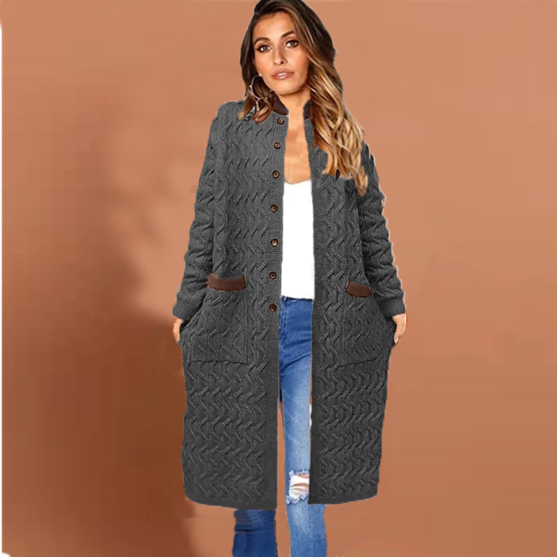 Women's knit coat with large braid design and practical pockets Amarae
