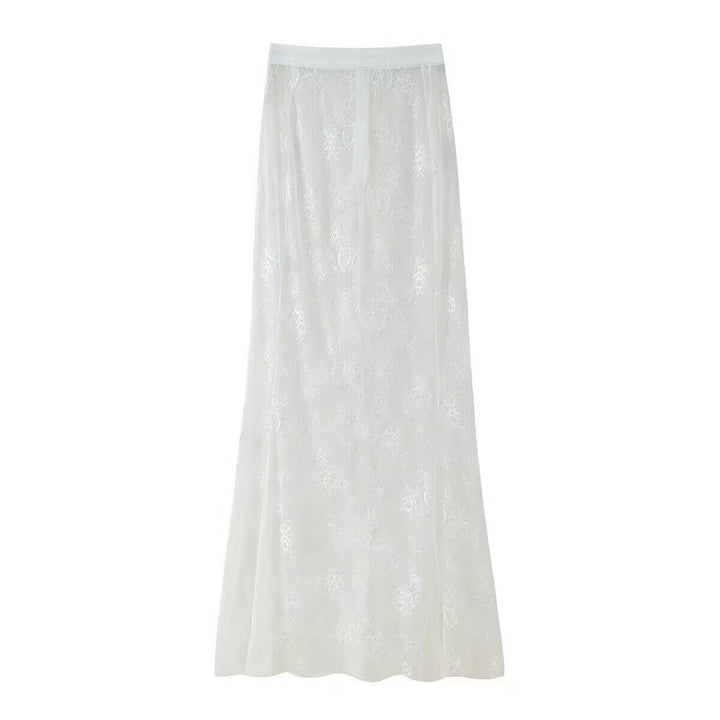 Women Long Lace Maxi Skirt with Elastic Band and Transparent Insert Amarae