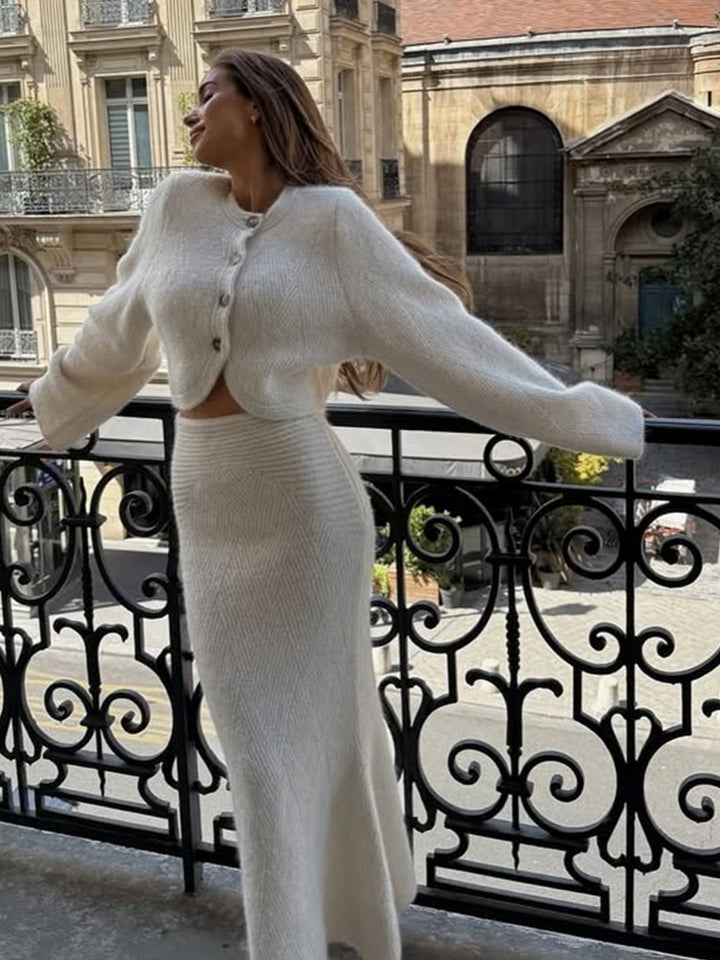 Women's Two-Piece Knit Set with Cropped Cardigan and Maxi Skirt Amarae