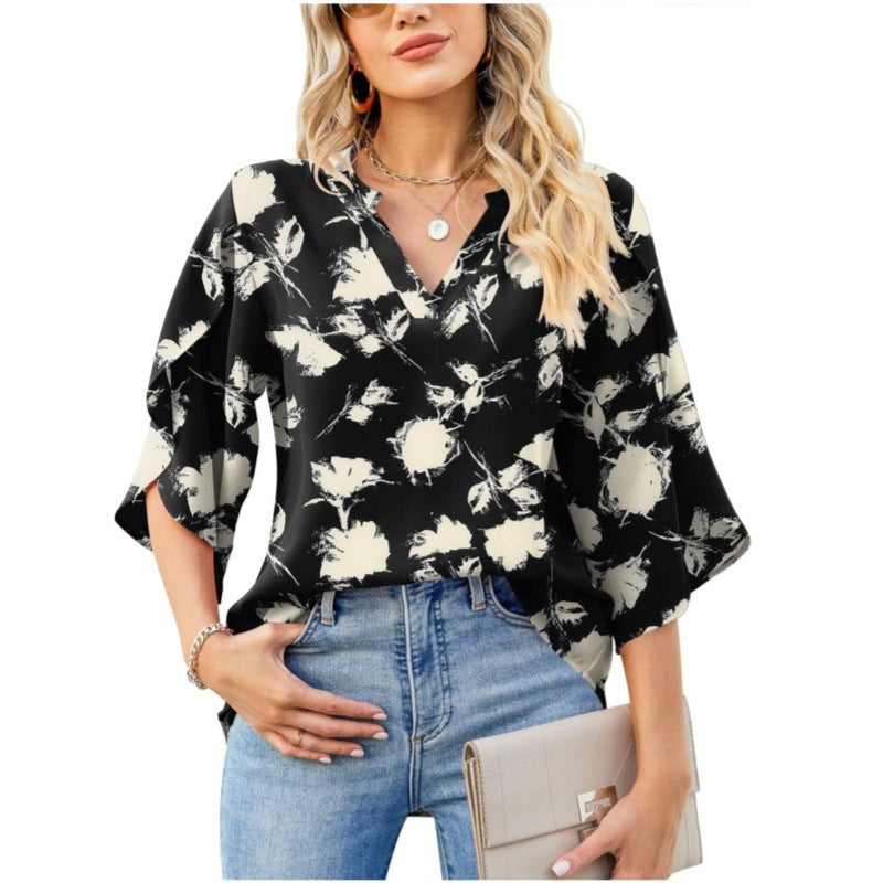 Lune London V neck floral print blouse