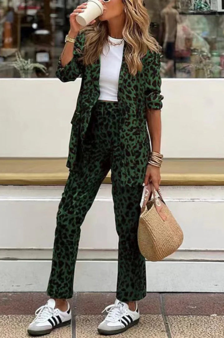 Women Elegant Leopard Print Suit Set Lune London