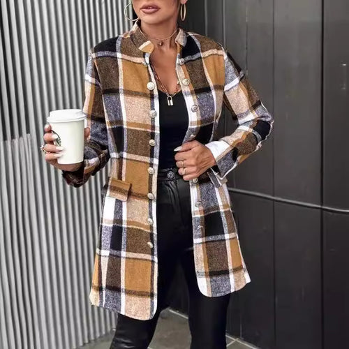Trendy plaid jacket for women in soft wool blend Amarae