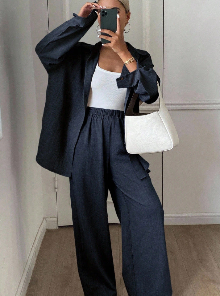 Ladies elegant casual linen blouse and wide pants Lune London