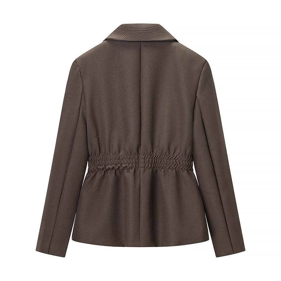 Women Tailored Structured Single-Button Blazer with Gathered Waist and Light Padding Amarae
