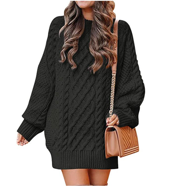 Thick knitted sweater for women with voluminous sleeves and a decorative twisted pattern Lune London