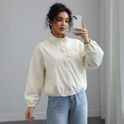 Fashion transitional jacket for women with high collar and elastic waist Amarae