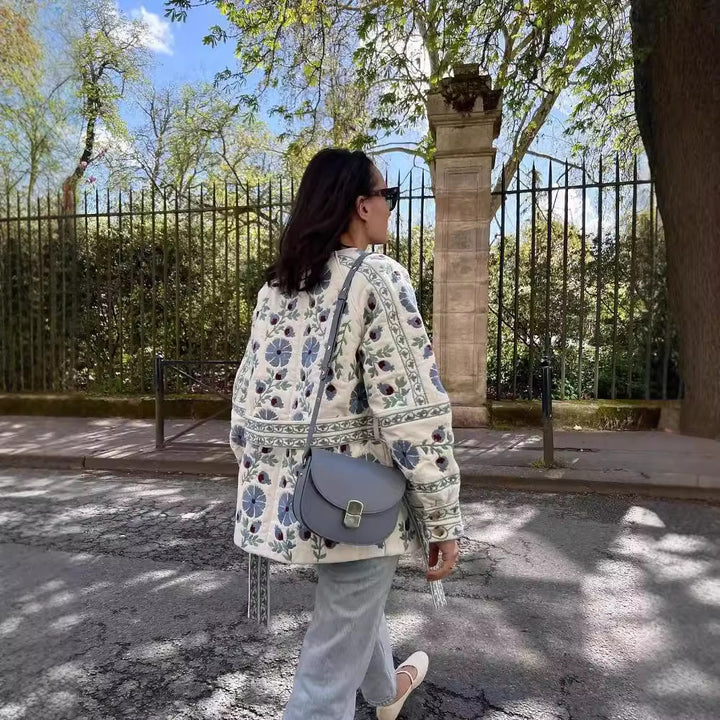 Quilted jacket for women with floral design and button closure Lune London