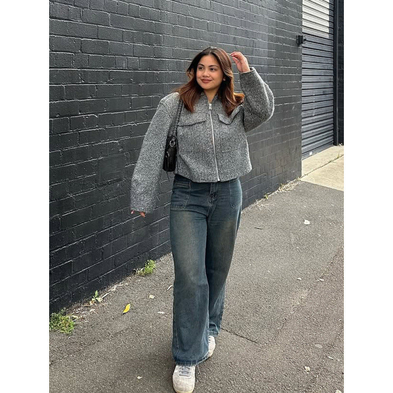 Women's short jacket in boxy cut with zipper, voluminous sleeves and patch chest pockets Amarae