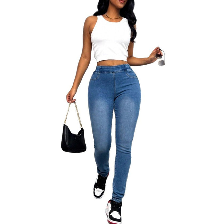 Ladies High-Waisted Sculpting Jeggings in Denim Look with Comfort Waistband Amarae