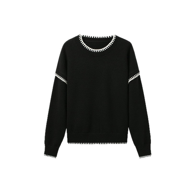 Pull en tricot décontracté pour femmes avec ourlet contrasté et manches douces Chic & Stil