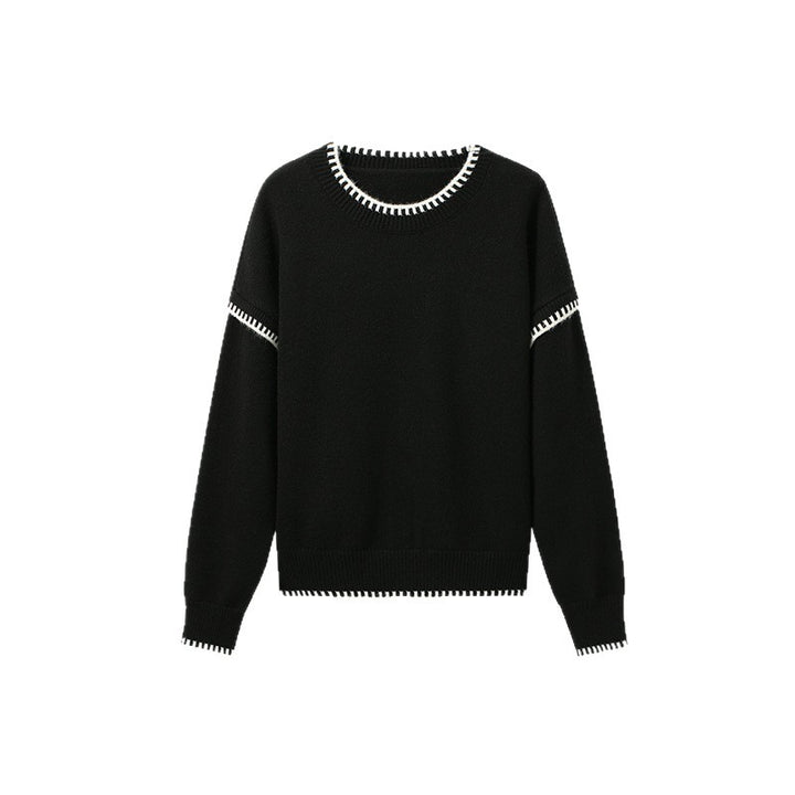 Pull en tricot décontracté pour femmes avec ourlet contrasté et manches douces Chic & Stil