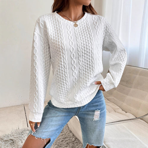 Knitted sweater for women with structured surface texture and elegant round neckline Amarae
