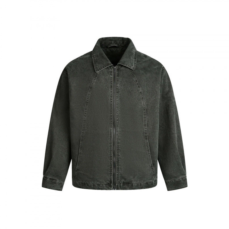Men's Oversized Canvas Jacket with Shirt Collar, Raglan Seams and Full-length Zipper Amarae