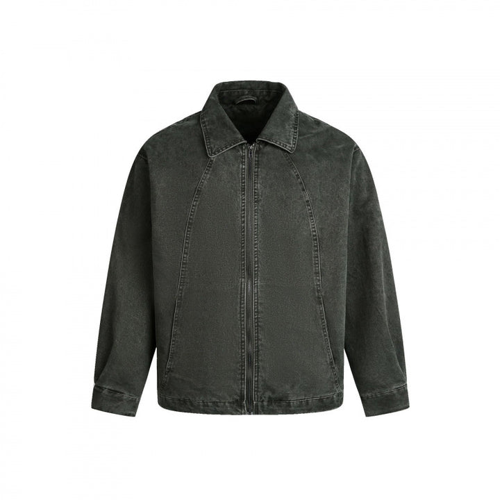 Men's Oversized Canvas Jacket with Shirt Collar, Raglan Seams and Full-length Zipper Amarae