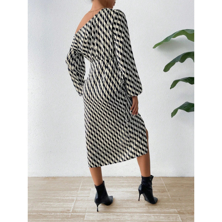 Midi dress for women with asymmetric cut and elegant wave pattern Lune London