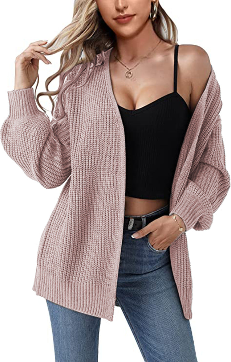 Ladies Large Sweater Cardigan with Open Pleats and Chic Relaxed Fit and Style