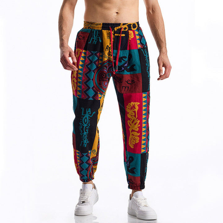 Men's casual pants with colorful pattern and elastic waistband Lune London