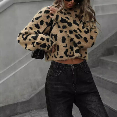 Ladies Soft Wool Sweater in Leopard Amarae