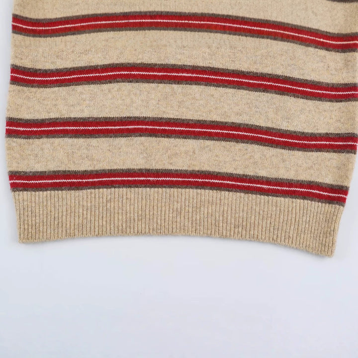 Women Striped Oversize Sweater with Polo Collar and V-Neck Amarae