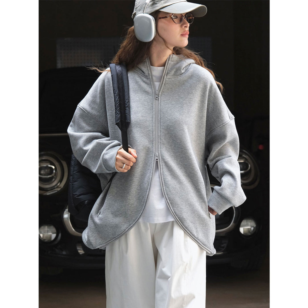 Women's Oversized Hooded Sweat Jacket with Curved Hem Amarae