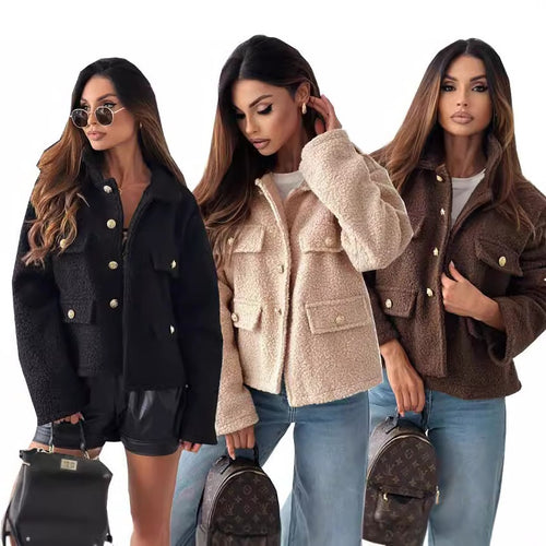 Trendy boucle jacket for women with golden buttons and practical pockets Amarae