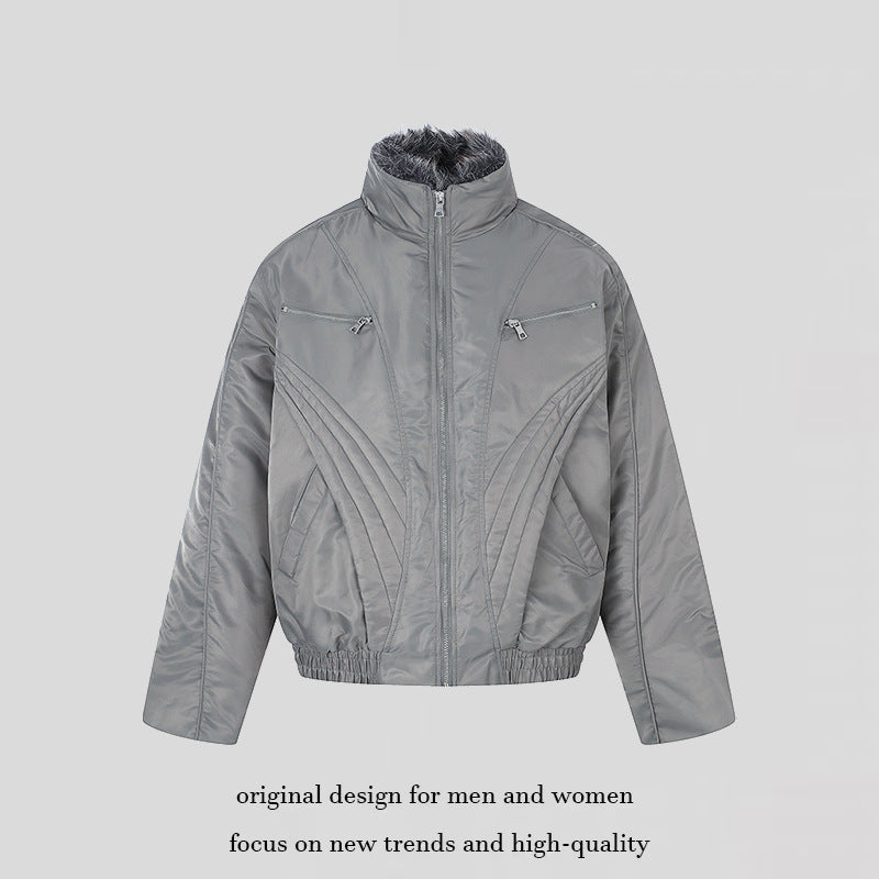 Women's padded bomber jacket with high stand-up collar, faux fur lined collar and zippered pockets Amarae