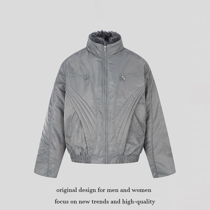 Women's padded bomber jacket with high stand-up collar, faux fur lined collar and zippered pockets Amarae
