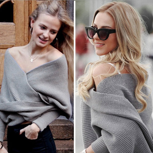 Knitted jacket for women with wrap design and long sleeves Amarae