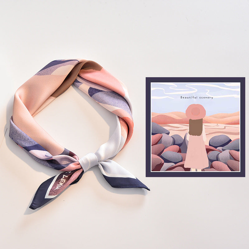 Ladies Silk Scarf with Modern Graphic Design and Luxurious Shine Lune London