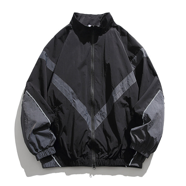 [Unisex] Oversize technical wind and rain jacket with stand-up collar, reflective piping, and elastic hem Amarae