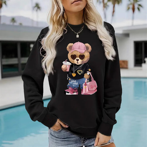 Sweatshirt pour femmes avec design unique de ourson de dessin animé et lettrage tendance Chic & Stil